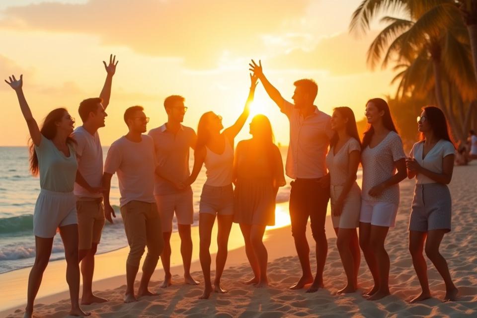 Corporate incentive trip team celebration on beach