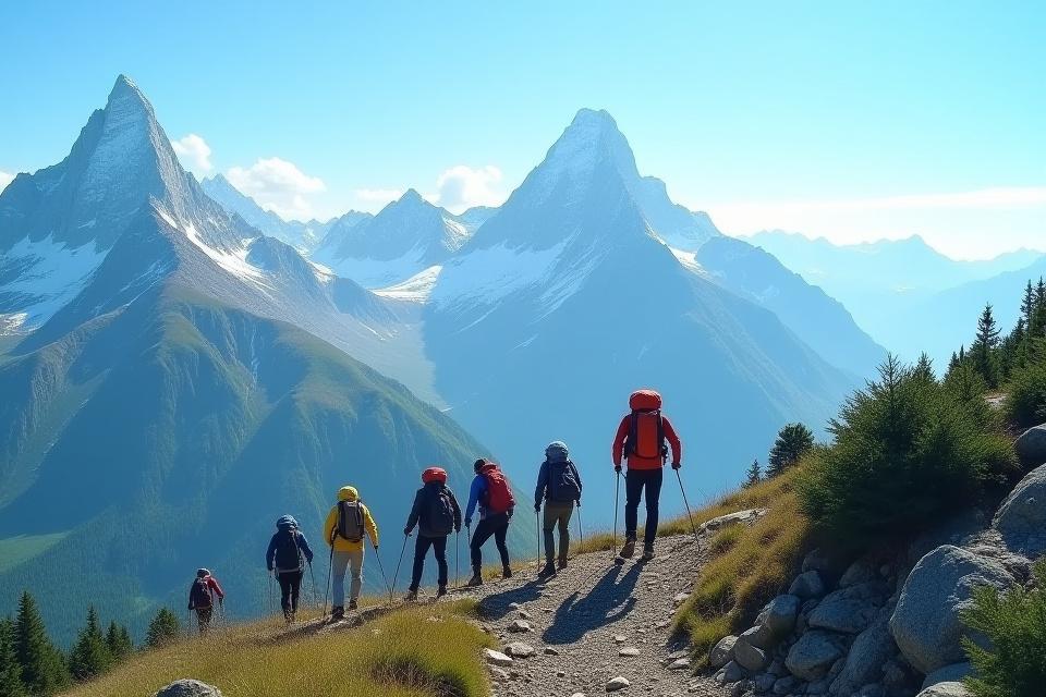 Mountain hiking expedition through alpine peaks